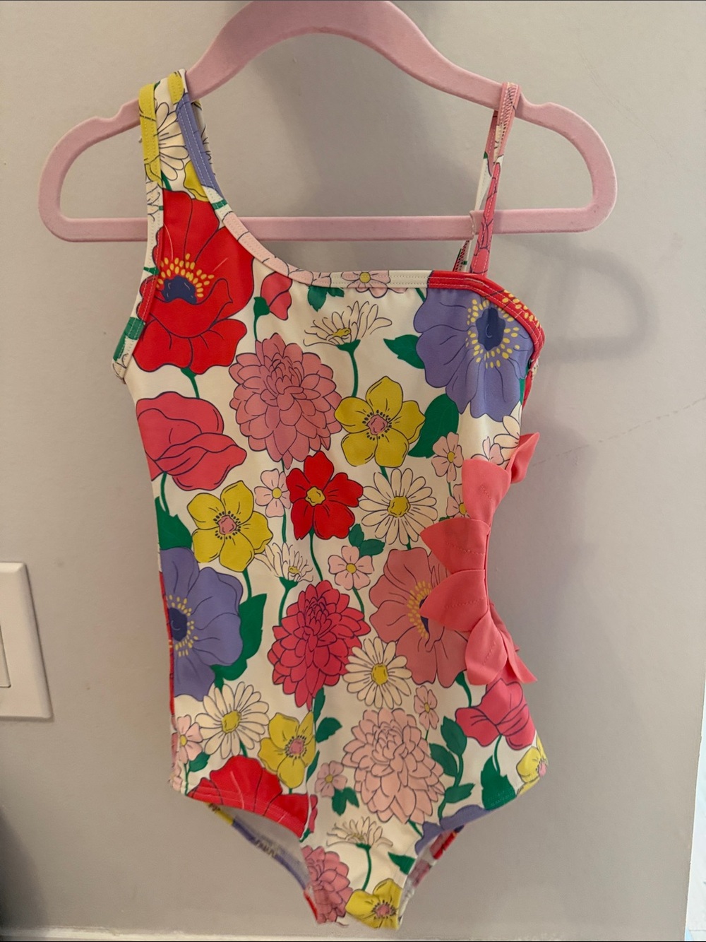 Mini Boden Girls Floral One-Piece Swimsuit - Red, Pink, Yellow, Purple, Green